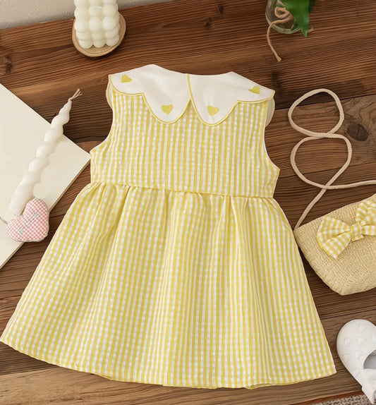 Eboo Baby Girls Sleeveless Heart Print Dress+Bag Set (YELLOW)