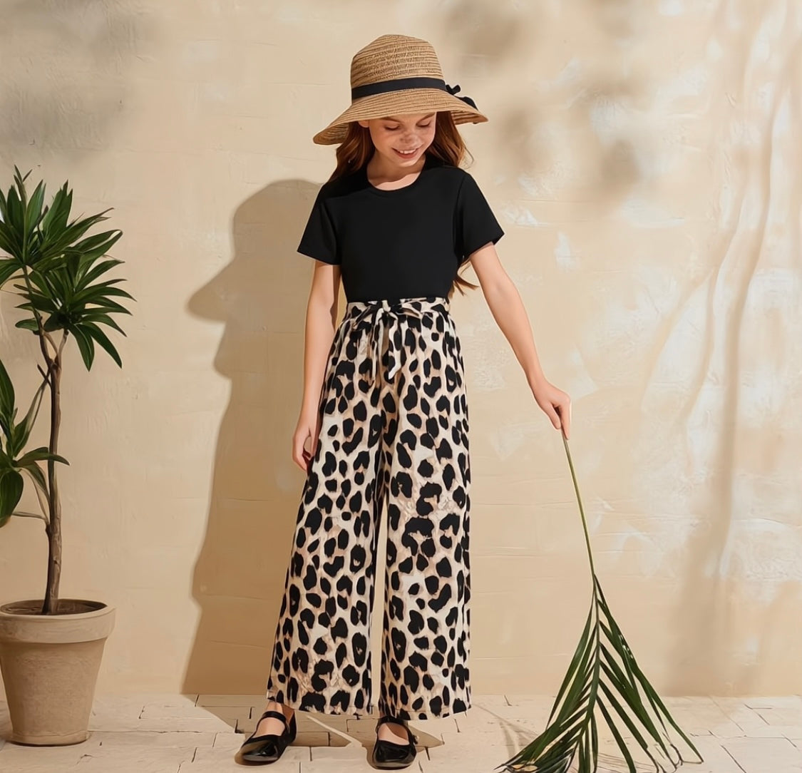 Eboo leopard print short sleeve suit girls round neck short