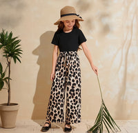 Eboo leopard print short sleeve suit girls round neck short