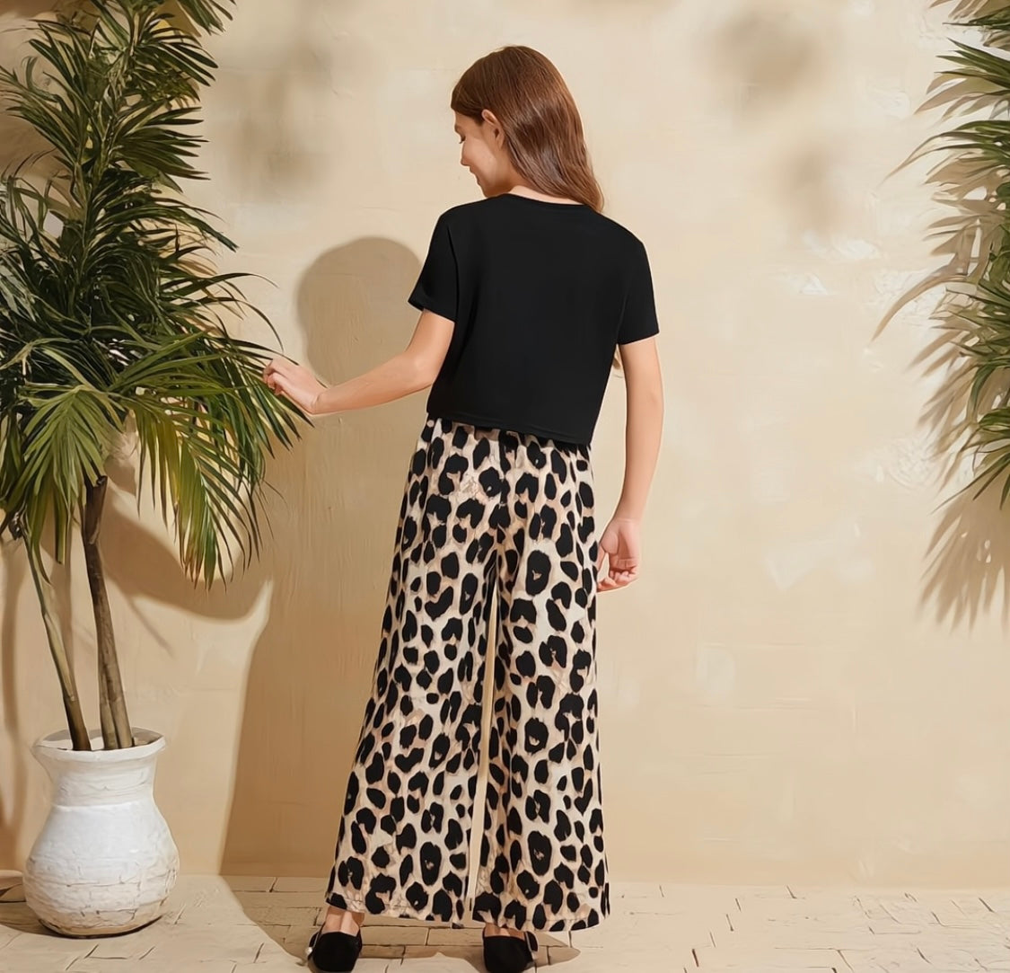 Eboo leopard print short sleeve suit girls round neck short