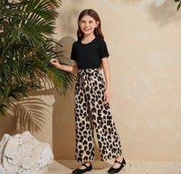 Eboo leopard print short sleeve suit girls round neck short