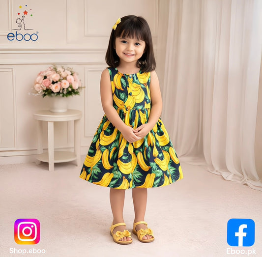 Eboo Banana Print Sleeveless Dress for Baby Girls
