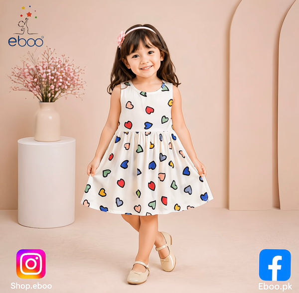 Eboo Princess Multi-Heart Printed Frock for Baby Girls