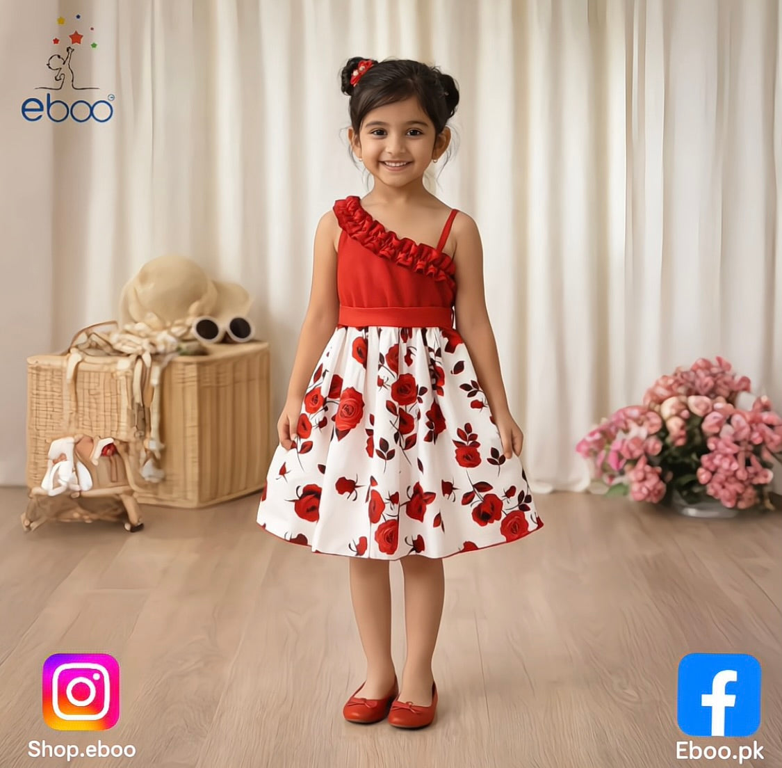 Eboo Luxury Flower Strips Red and White Flower Outfit