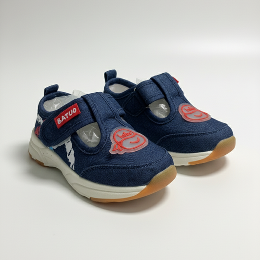 Eboo Navy Blue Kids Sneakers with Velcro Strap & Smiley Design