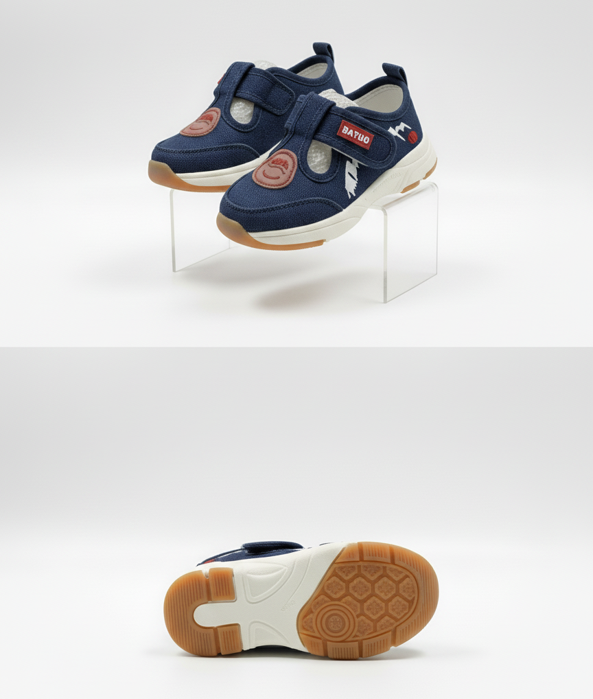 Eboo Navy Blue Kids Sneakers with Velcro Strap & Smiley Design