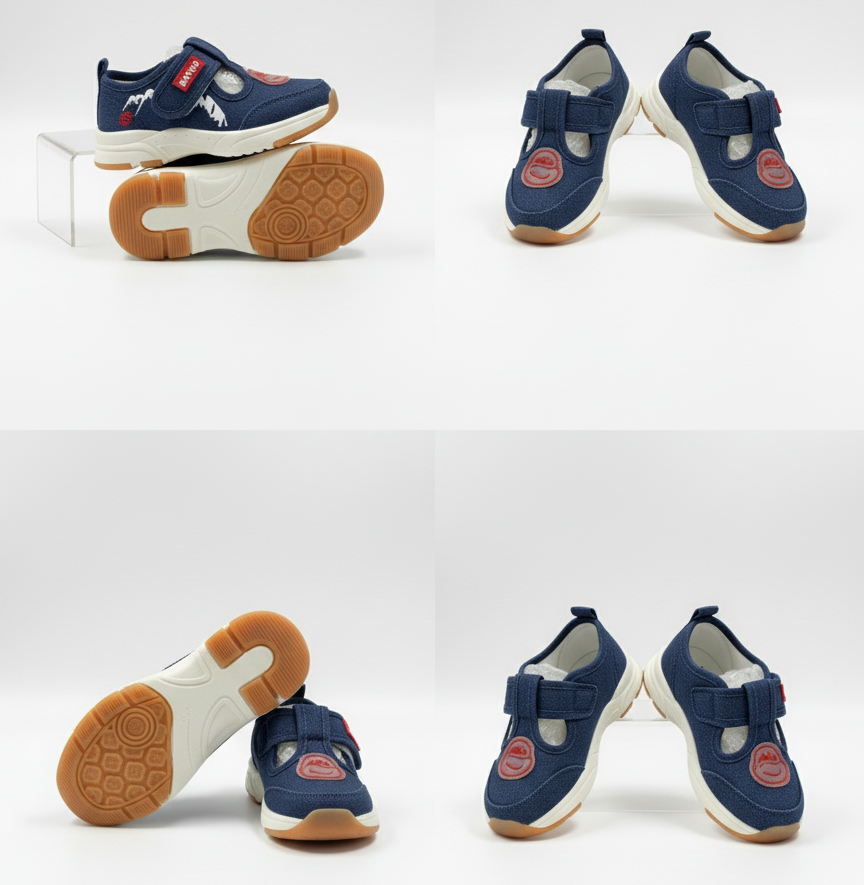 Eboo Navy Blue Kids Sneakers with Velcro Strap & Smiley Design
