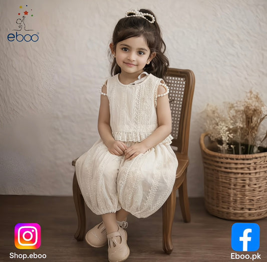 Eboo Girl's Princess Style Set Summer New Children Baby Casual Hollow Lace T-shirt+Pants 2pcs Suit