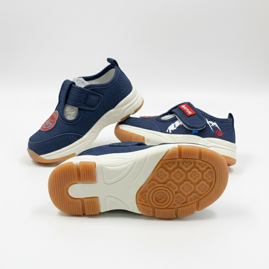 Eboo Navy Blue Kids Sneakers with Velcro Strap & Smiley Design