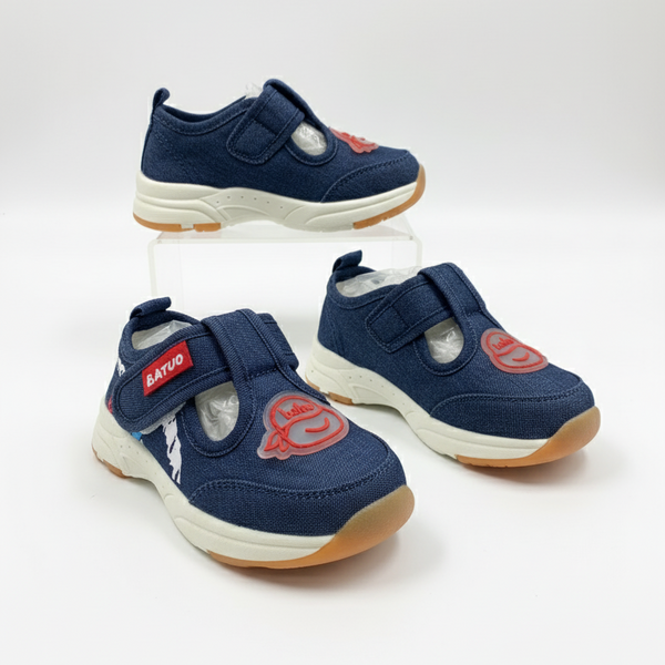 Eboo Navy Blue Kids Sneakers with Velcro Strap & Smiley Design