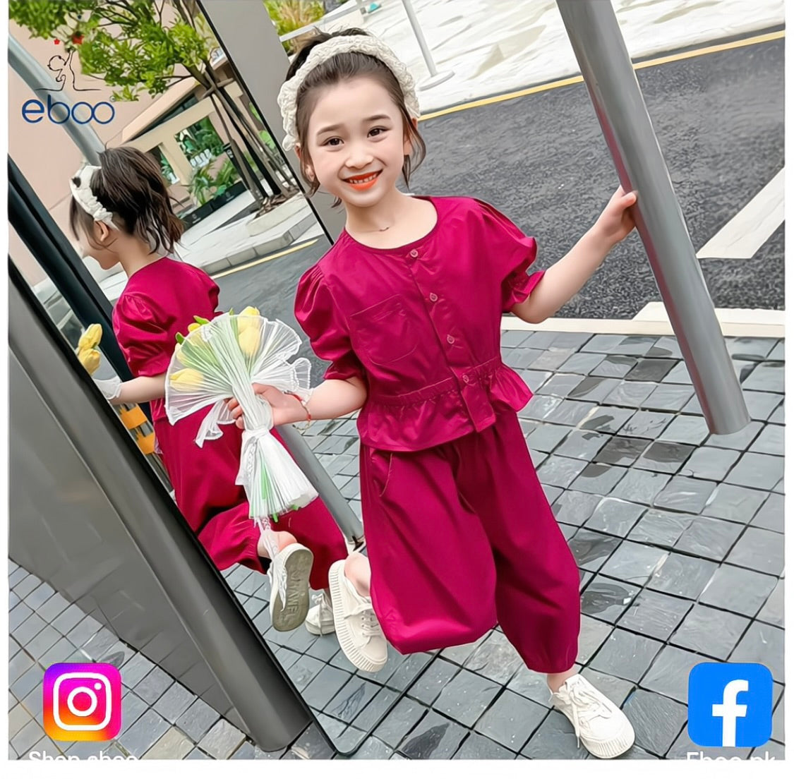 Eboo Girls summer clothes red stylish 2- Piece Elegant outfit
