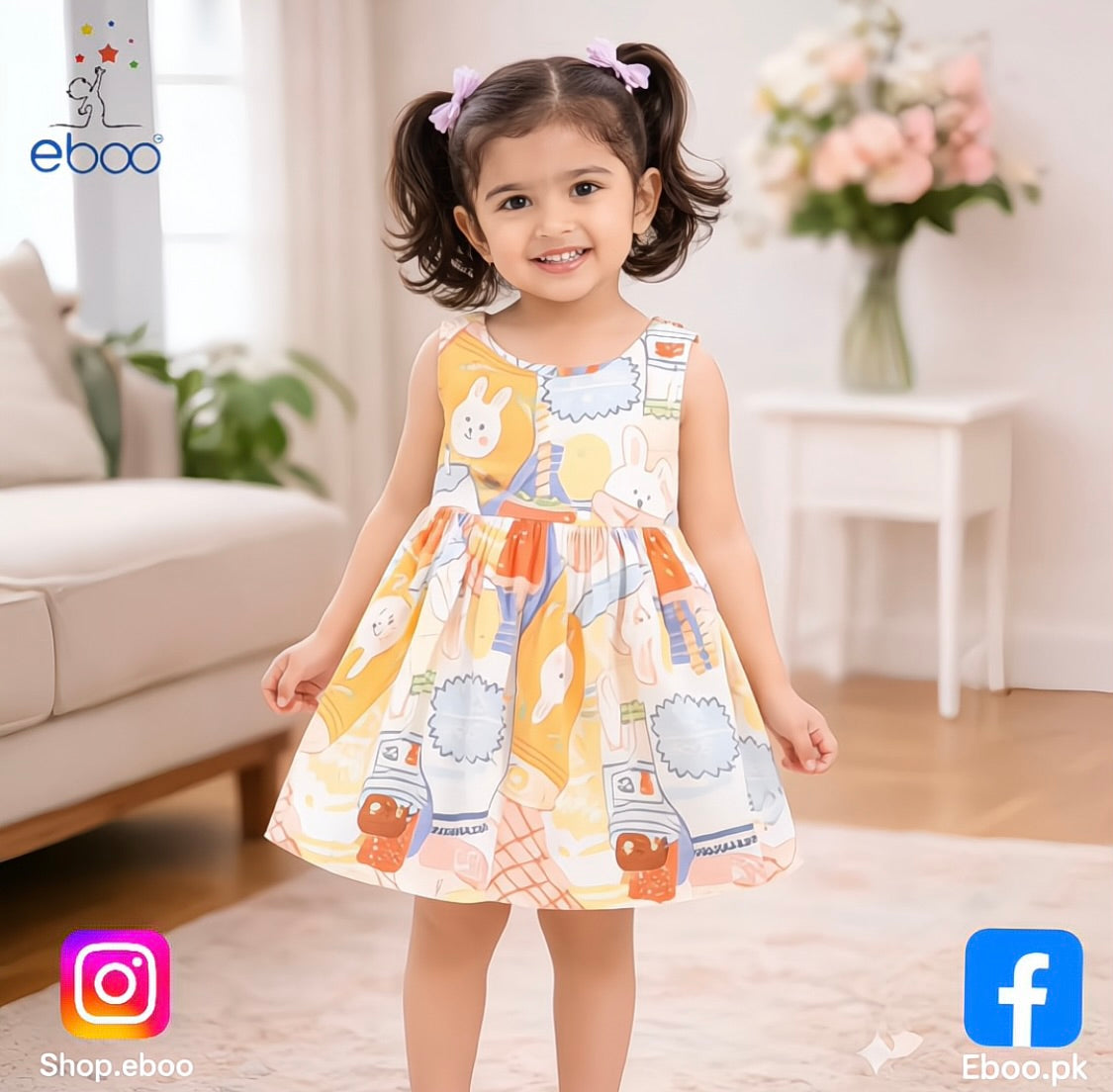 Eboo Floral Print Fit & Flare Midi Dress – Sleeveless & Lightweight
