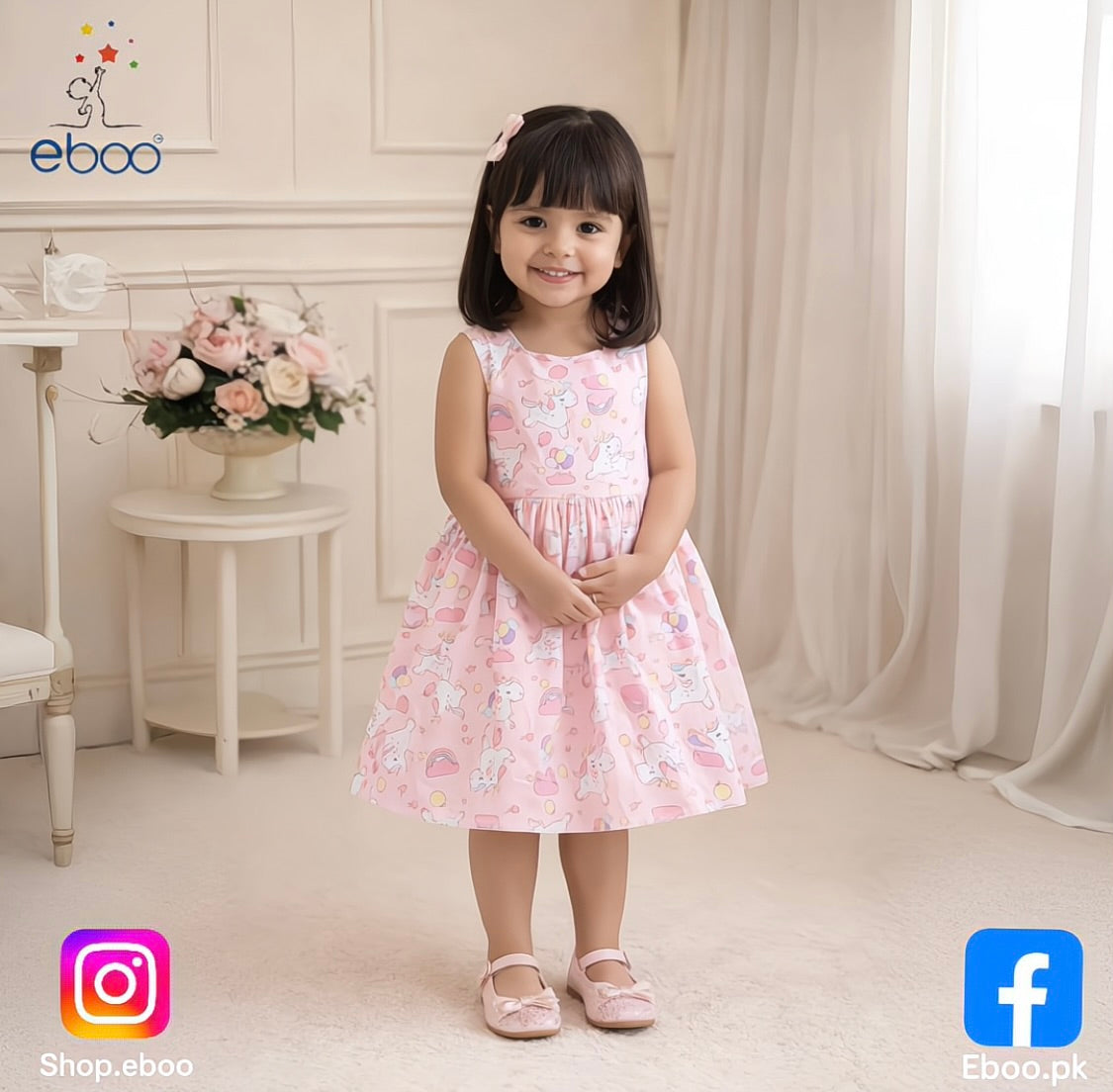 Eboo Unicorn,Rainbow Printed Girl Dress Summer - New & Elegant