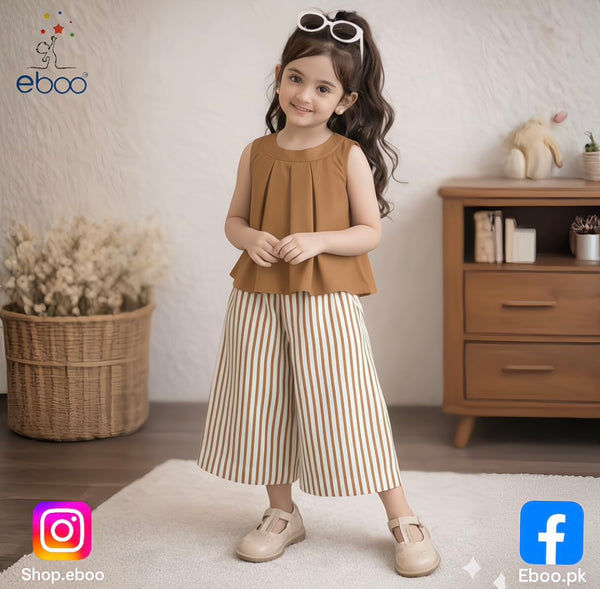 Eboo Bear Leader Vest?? Wide Leg Pants Summer Dress Set (BROWN)