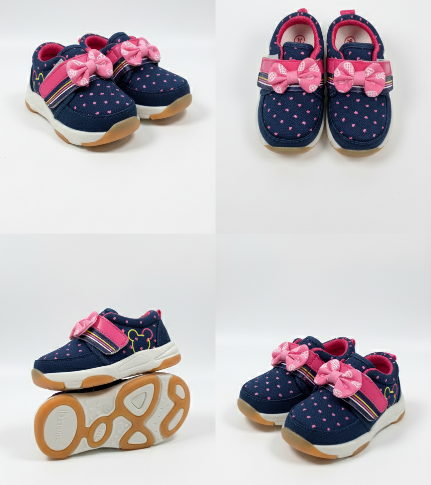 Eboo Navy Blue Kids' Sneakers with Pink Hearts & Bows