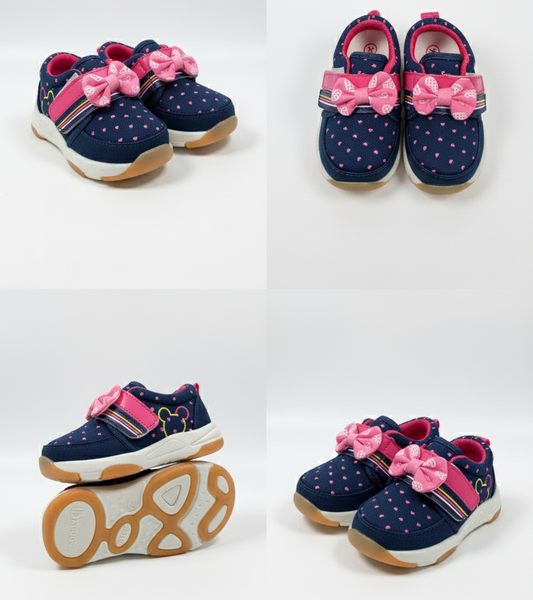 Eboo Navy Blue Kids' Sneakers with Pink Hearts & Bows
