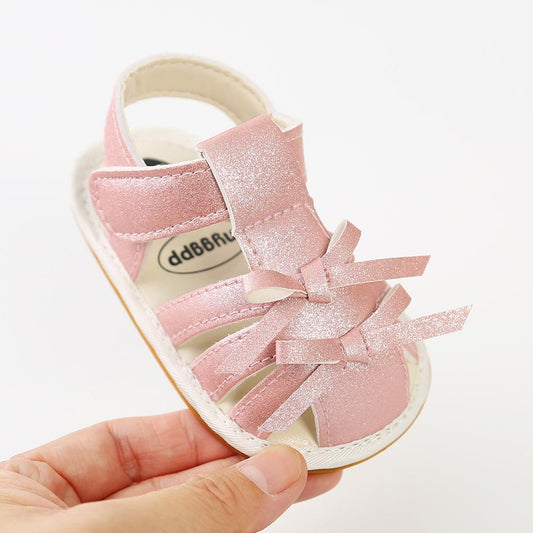 Eboo Pink Glitter Strap Sandals with Bows for Baby Girls