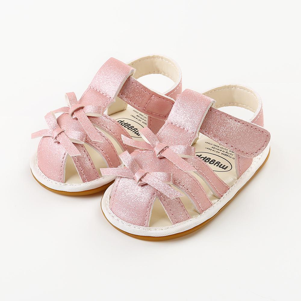 Eboo Pink Glitter Strap Sandals with Bows for Baby Girls