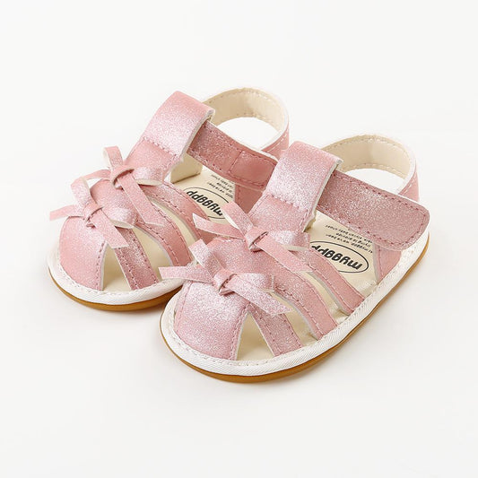 Eboo Pink Glitter Strap Sandals with Bows for Baby Girls
