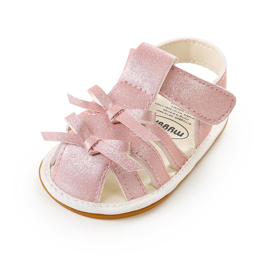 Eboo Pink Glitter Strap Sandals with Bows for Baby Girls