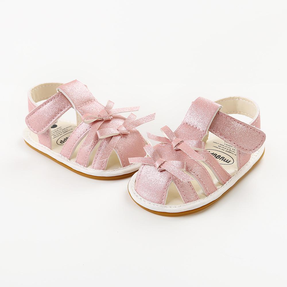 Eboo Pink Glitter Strap Sandals with Bows for Baby Girls