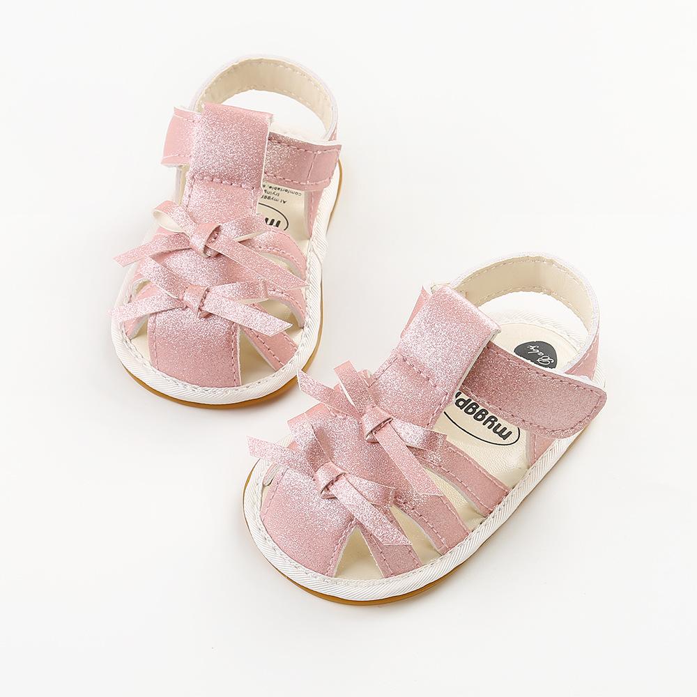 Eboo Pink Glitter Strap Sandals with Bows for Baby Girls
