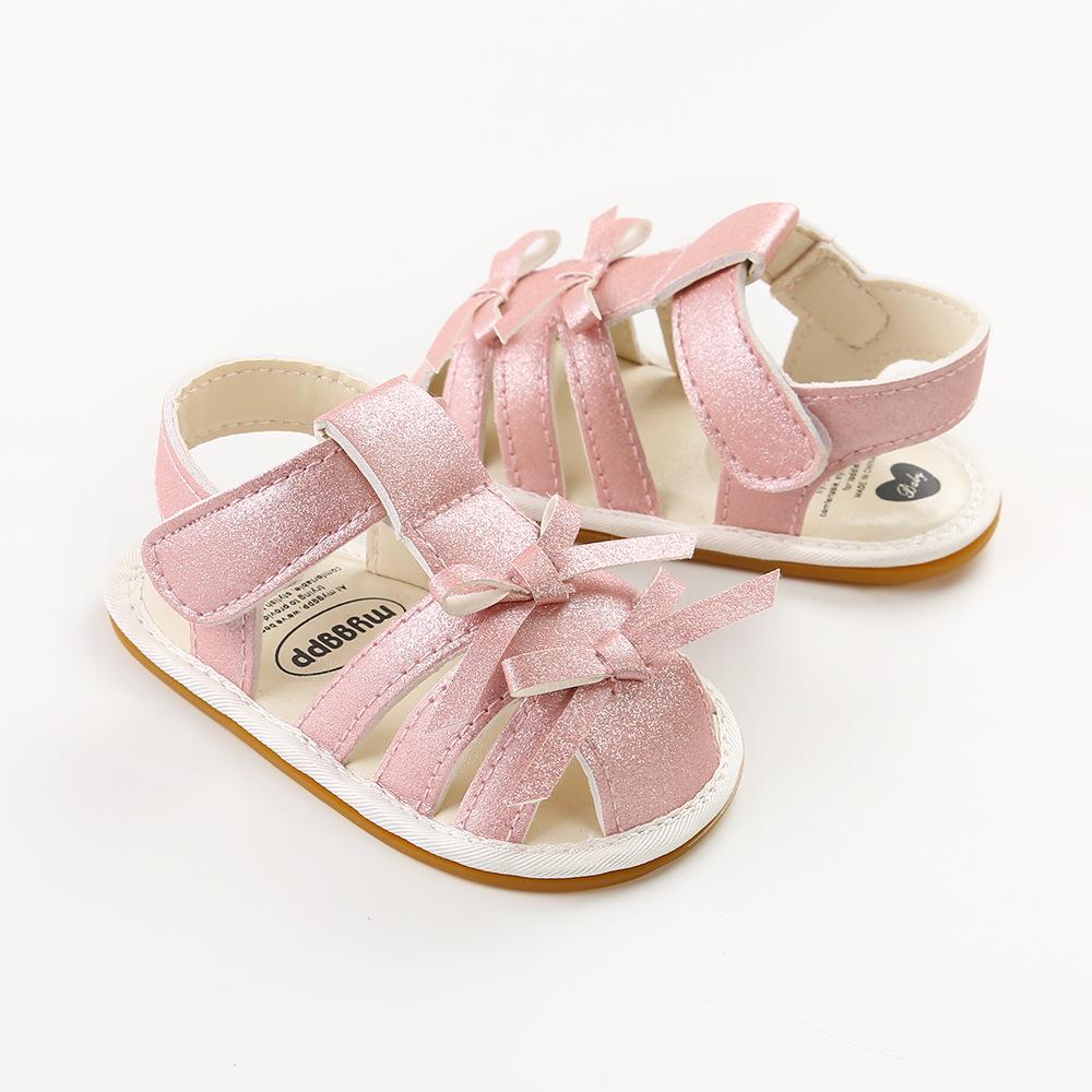 Eboo Pink Glitter Strap Sandals with Bows for Baby Girls