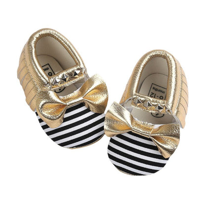Eboo Gold Baby Shoes with Black & White Stripes