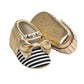 Eboo Gold Baby Shoes with Black & White Stripes