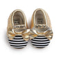 Eboo Gold Baby Shoes with Black & White Stripes