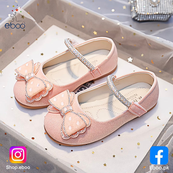Eboo Girls Wedding Dress Shoes Bowknot Ballet Flats Flower Shoes with Glitter Strap