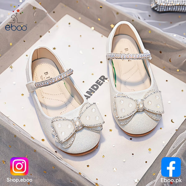 Eboo Girls Wedding Dress Shoes Bowknot Ballet Flats Flower Shoes with Glitter Strap