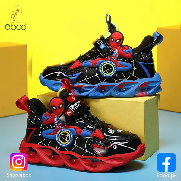Eboo Kids LED Light-Up Sports Shoes | Cartoon Spider-Man Design Sneakers for Boys