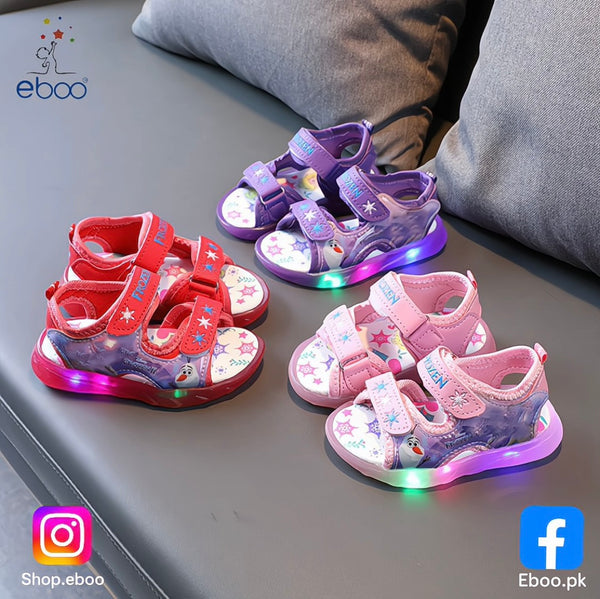 Baby Girl Sandals Cartoon Princess Print Children LED Light Up Sandals