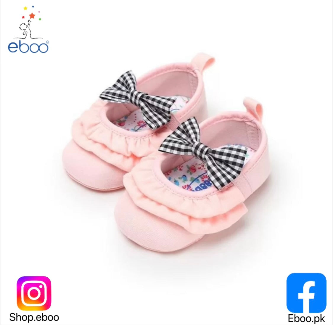 Eboo Baby Pink Shoes with Black & White Bows