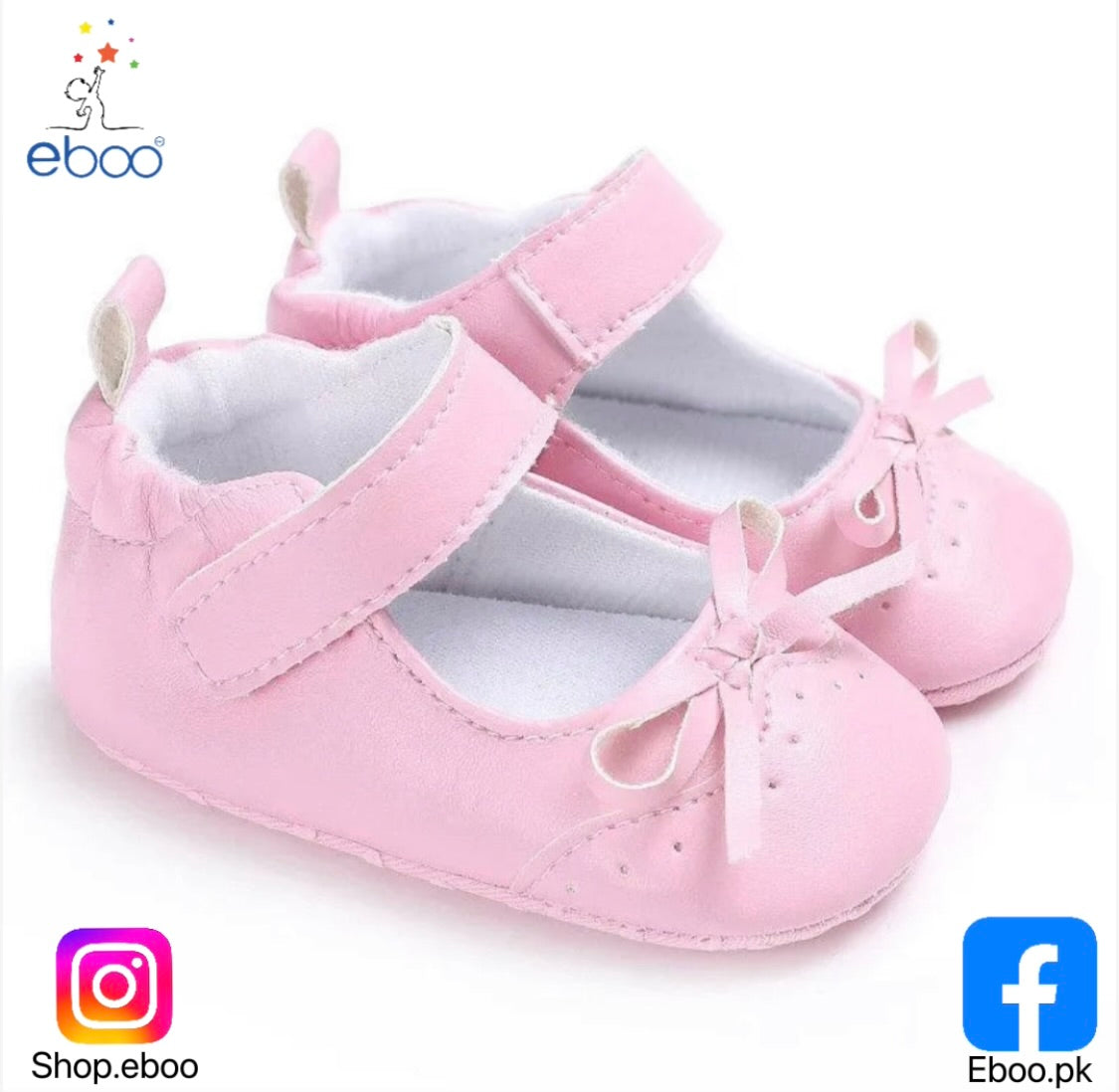 Eboo Infant Pink Bow Strap Crib Shoes