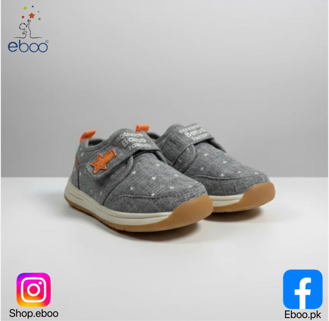 Eboo  Fashion Star-Print Toddler Sneakers (Grey/Orange)
