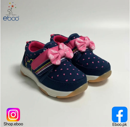Eboo Navy Blue Kids' Sneakers with Pink Hearts & Bows