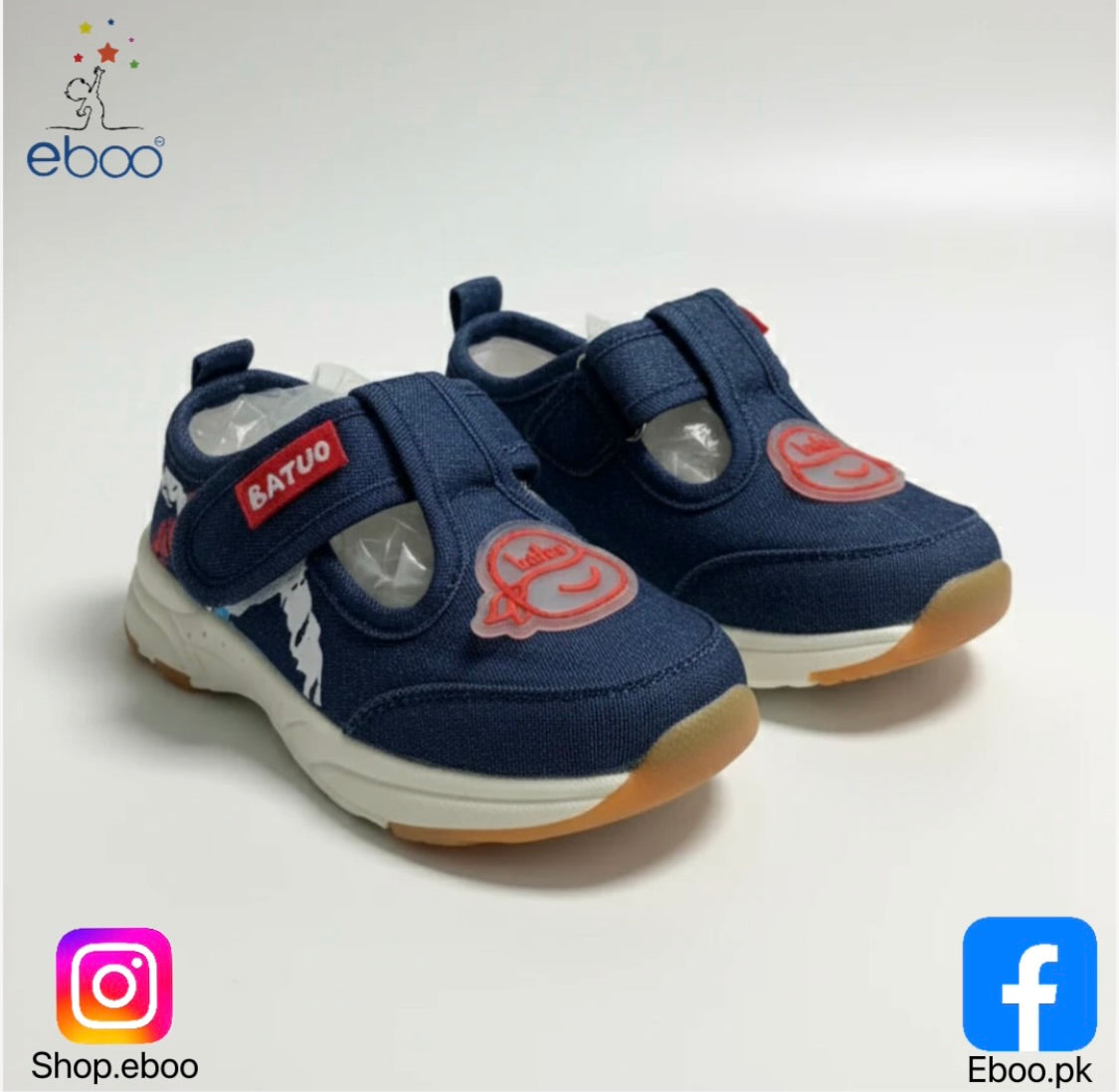 Eboo Navy Blue Kids Sneakers with Velcro Strap & Smiley Design