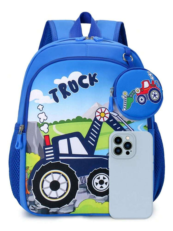 Eboo Kids Blue Truck School Backpack with Matching Mini Pouch