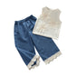Eboo Baby Girls White 3D Floral Sleeveless Top & Blue Wide Leg Pants Co-Ord Set