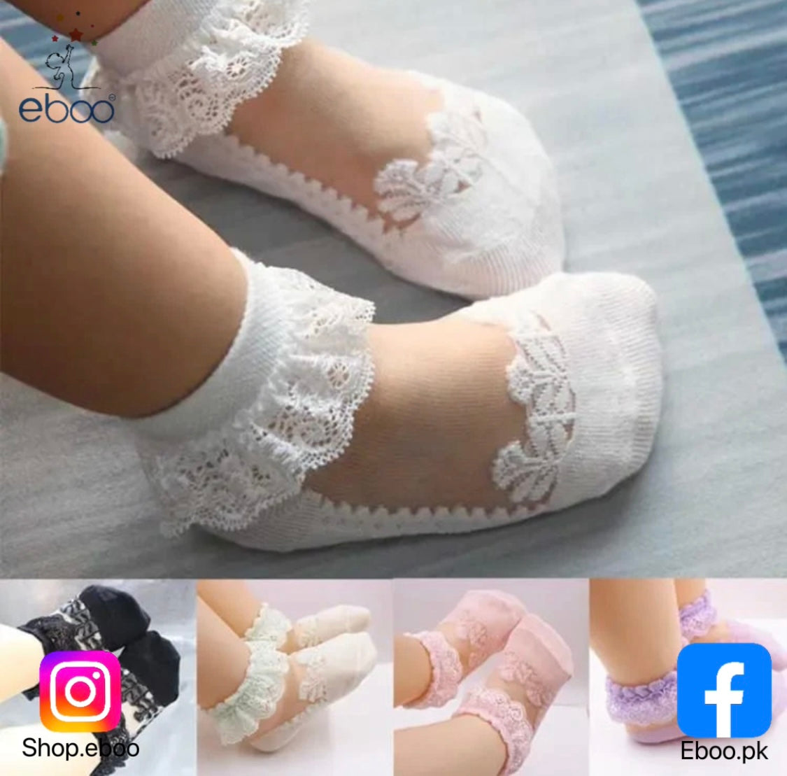 Eboo Baby Girls Lace Flower Ankle Socks