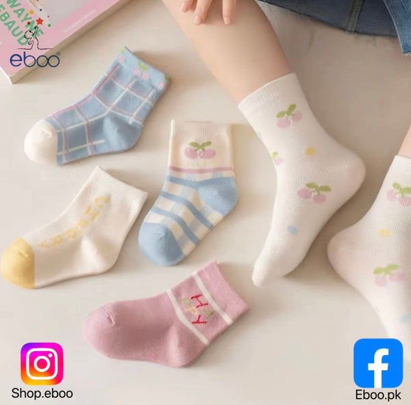 Eboo New Kids' Crew Socks, 5-Pair Set, High-Quality Cotton