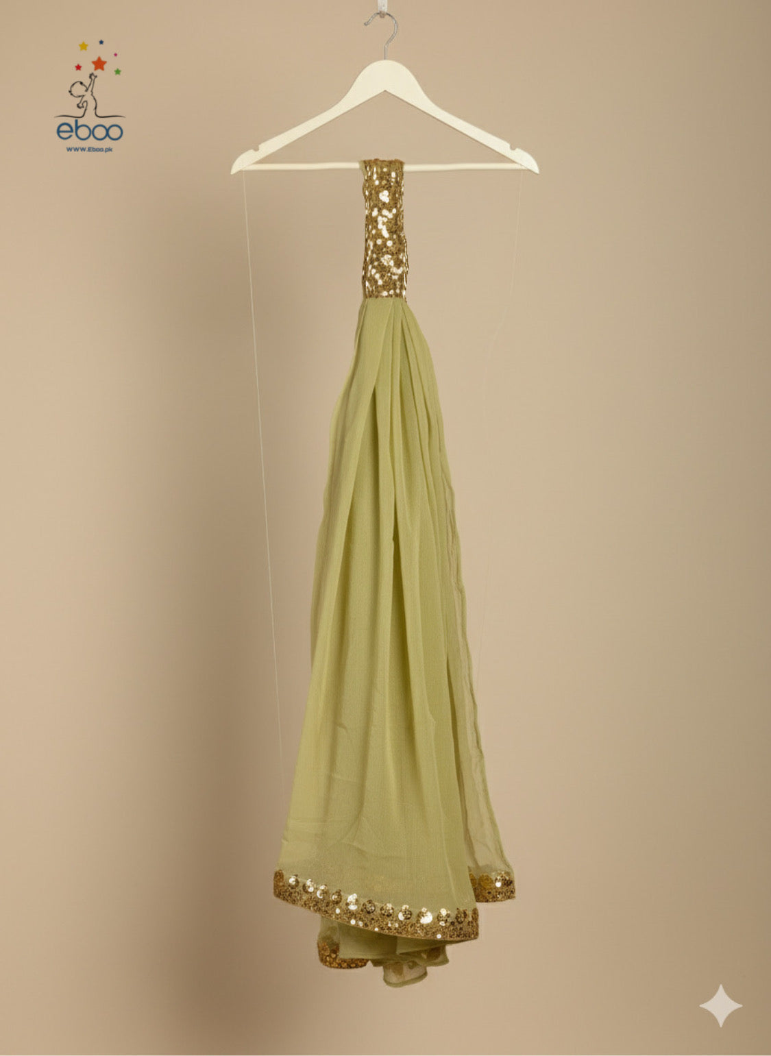 Eboo Pink Girls’ Traditional 3-Piece Suit – Brocade Sharara & Olive Dupatta