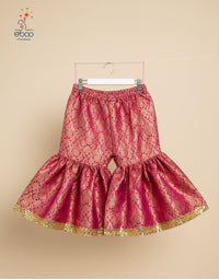 Eboo Pink Girls’ Traditional 3-Piece Suit – Brocade Sharara & Olive Dupatta