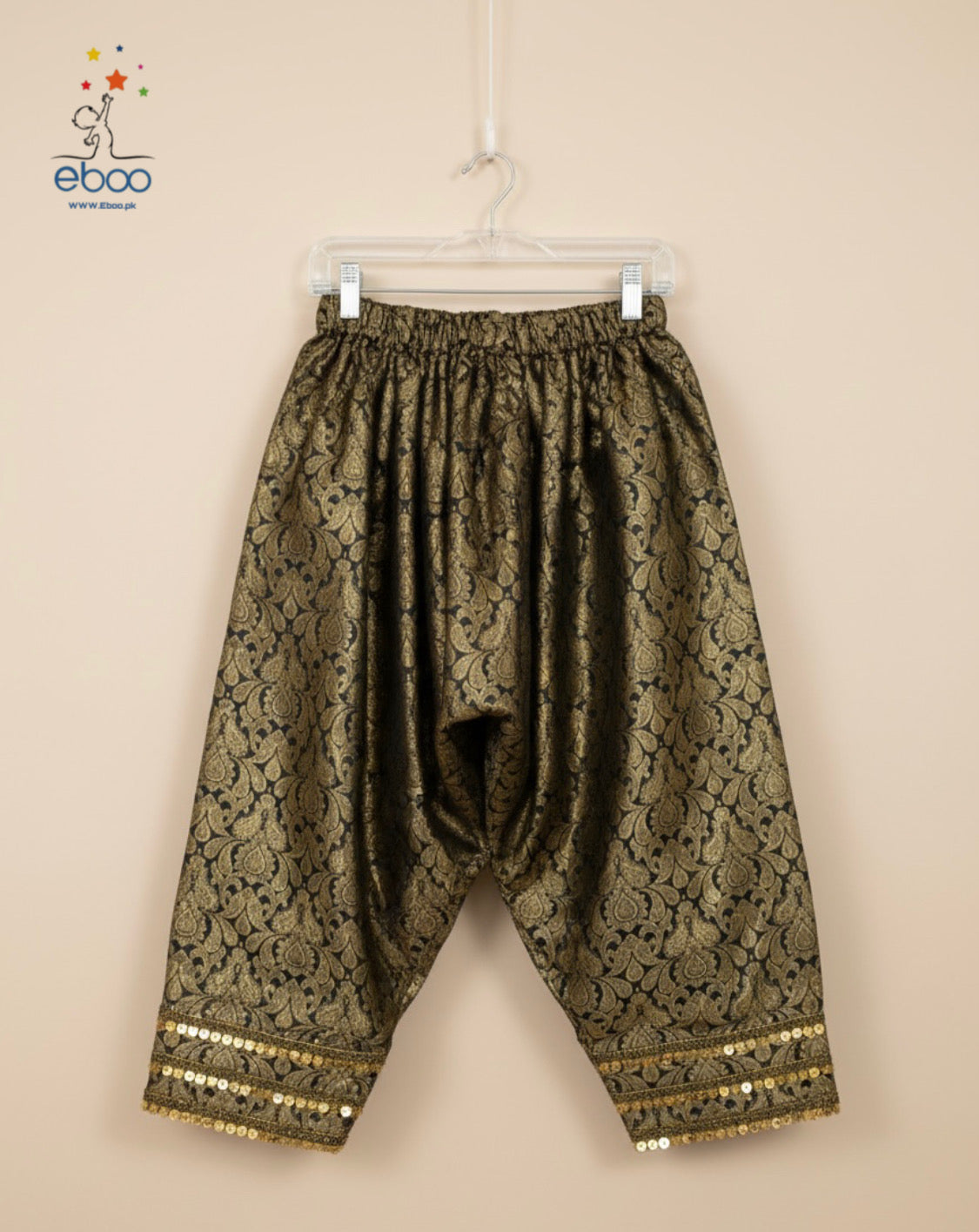 Eboo Navy Blue Girls’ Traditional Suit — Chiffon Dupatta & Brocade Pants Set