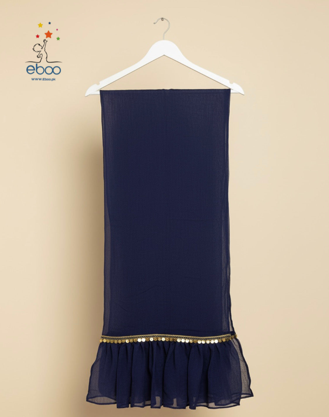 Eboo Navy Blue Girls’ Traditional Suit — Chiffon Dupatta & Brocade Pants Set