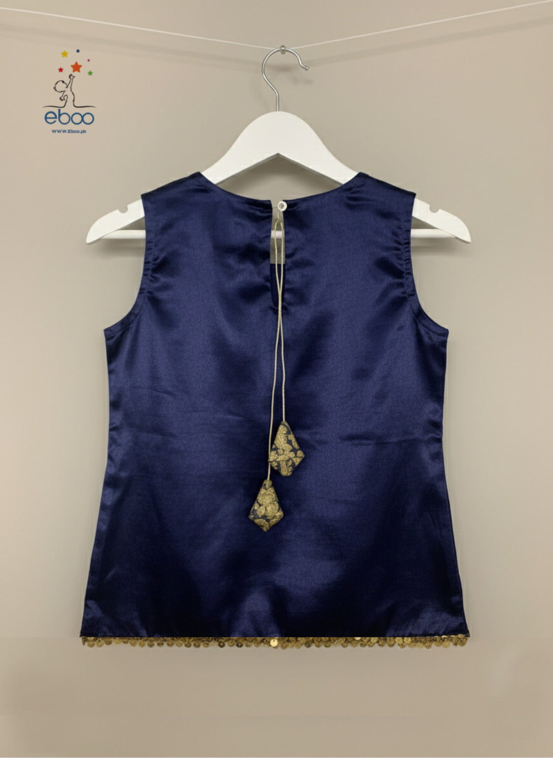 Eboo Navy Blue Girls’ Traditional Suit — Chiffon Dupatta & Brocade Pants Set