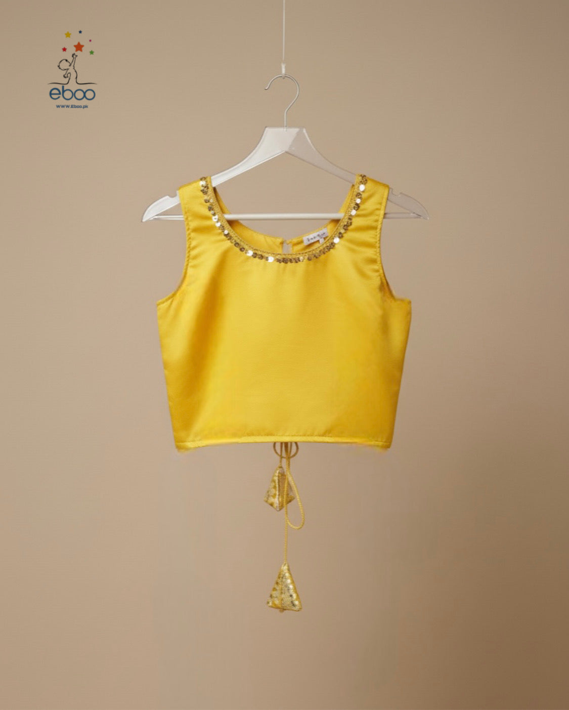 Eboo Golden Mustard Girls’ Traditional 3-Piece Suit – Brocade Skirt, Satin Top & Sheer Dupatta