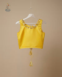 Eboo Golden Mustard Girls’ Traditional 3-Piece Suit – Brocade Skirt, Satin Top & Sheer Dupatta